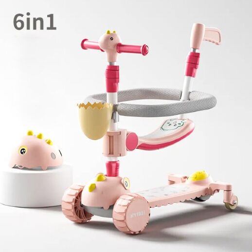 Дитячий триколісний самокат трансформер Maraton 6в1 CITY LINE K2 з батьківською ручкою та шоломом рожевий