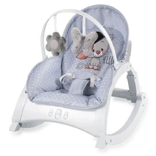 Дитяче крісло-качалка шезлонг 3в1 зі столиком Lorelli (Bertoni) Alex with table Grey Cool Cat Сіре КОШЕНЯ"