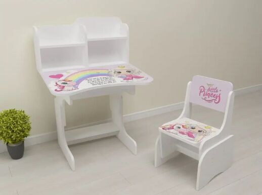 Дитяча регульована парта зі стільчиком Растишка Bambi 009 "Принцеса Princess" біла / для дівчинки від 3х років