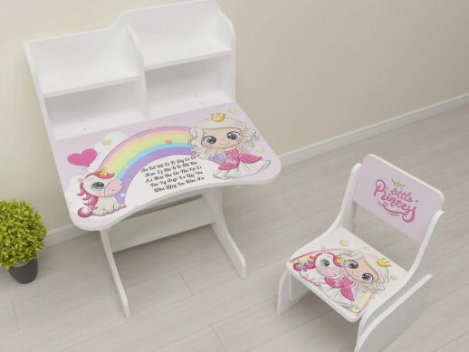 Дитяча регульована парта зі стільчиком Растишка Bambi 009 "Принцеса Princess" біла / для дівчинки від 3х років