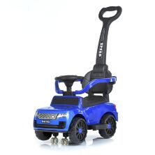 Дитяча Музична каталка толокар M 4810EL-4 з батьківською ручкою / шкіряне сидіння / колеса EVA / синя