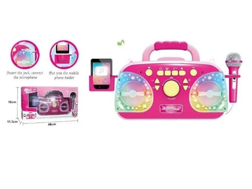Дитяче караоке 5021 з мікрофоном, підсвічування, працює від мережі, Bluetooth, MP3-кабель, рожеве