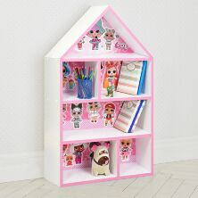 Будиночок стелаж полку дитяча для іграшок і книг PLK-L-4 дерев'яна біло-рожева Ляльки Лол ЛОЛ**