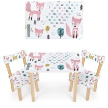 Дитячий столик з двома стільчиками Bambi 501-119(UA) дерев'яний / забарвлення Лисички і укр. алфавіт**