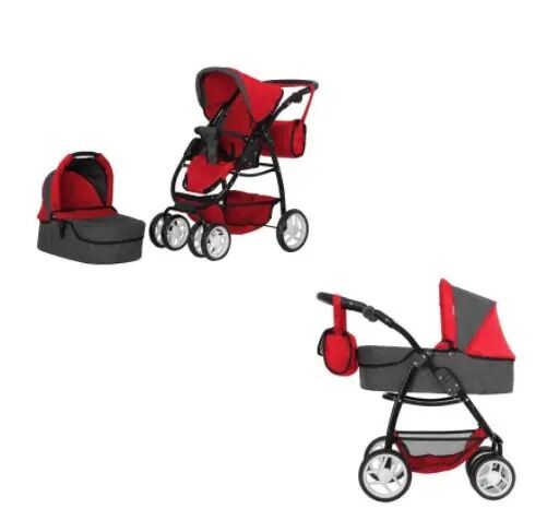 Коляска для ляльок класична 2в1 CARRELLO AVANTI 9662 RED Лялькова з люлькою та сумкою червона