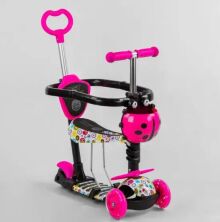 Самокат дитячий триколісний 5в1 Best Scooter S 6106 з зах.бампером (самокат+беговел+каталка з ручкою) рожевий