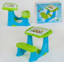 Дитяча парта 03-433, синьо-зелена, відкидна кришка, відсік з органайзером