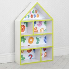 Будиночок стелаж полку дитяча для іграшок і книг PLK-L-84 дерев'яна біло-жовта Цифри**