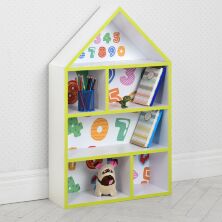 Будиночок стелаж полку дитяча для іграшок і книг PLK-L-84 дерев'яна біло-жовта Цифри**