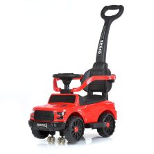 Дитяча Музична каталка толокар M 4812EL-3 з батьківською ручкою / шкіряне сидіння / колеса EVA / червона
