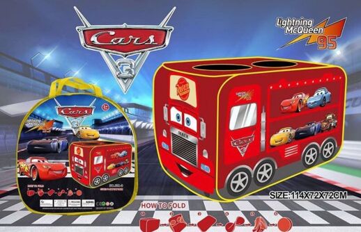 Дитячий ігровий намет у вигляді машини 551-3 "Тачки" 114х72х72 см, в сумці, червоний