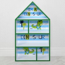 Будиночок стелаж полку дитяча для іграшок і книг PLK-L-86 дерев'яна біло-зелена Динозавр Діно Dino**