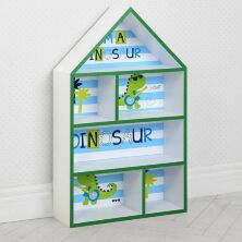 Будиночок стелаж полку дитяча для іграшок і книг PLK-L-86 дерев'яна біло-зелена Динозавр Діно Dino**
