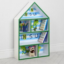Будиночок стелаж полку дитяча для іграшок і книг PLK-L-86 дерев'яна біло-зелена Динозавр Діно Dino**