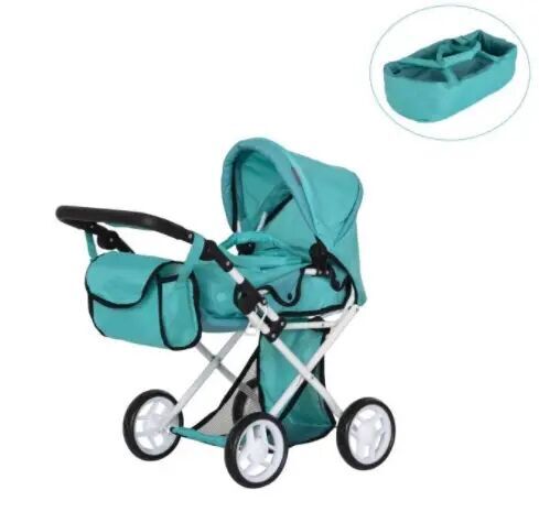 Коляска-Люлька для ляльок CARRELLO UNICO 9346 GREEN Лялькова з люлькою-перенесенням і сумкою зелена