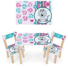 Дитячий столик з двома стільчиками Bambi 501-122 дерев'яний / забарвлення Котик рожевий**