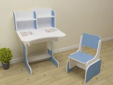 Дитяча регульована парта зі стільчиком Растишка Bambi 006 "Алфавіт" біло-блакитна