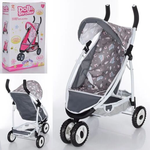 Коляска Прогулянкова для ляльки 69030 Лялькова металева з багажної кошиком / сіра**