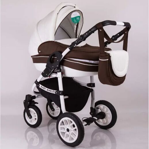 Коляска дитяча класична універсальна 2 в 1 Baby Marlen White Brown біло-коричнева