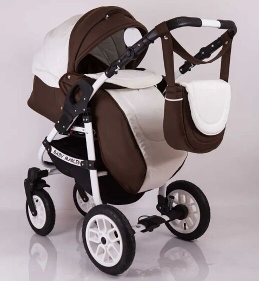 Коляска дитяча класична універсальна 2 в 1 Baby Marlen White Brown біло-коричнева