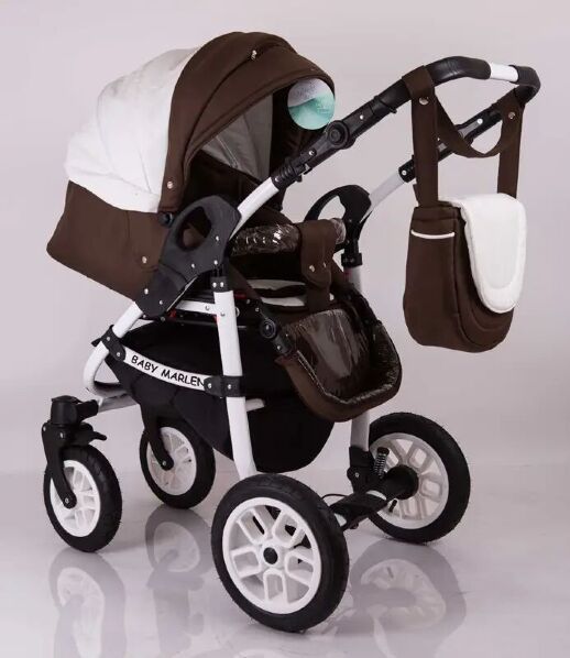 Коляска дитяча класична універсальна 2 в 1 Baby Marlen White Brown біло-коричнева