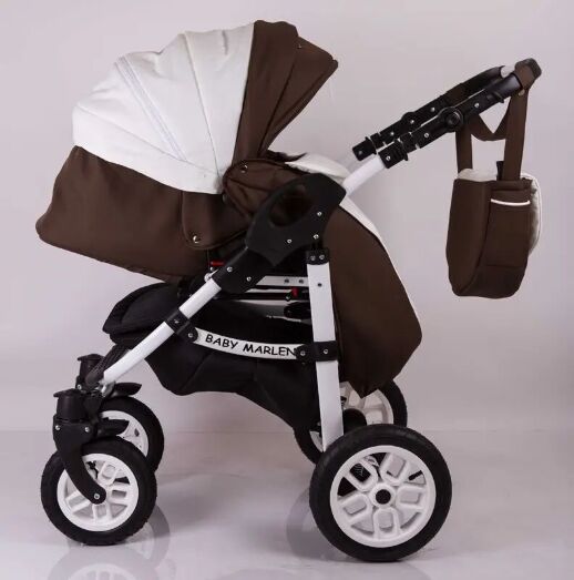 Коляска дитяча класична універсальна 2 в 1 Baby Marlen White Brown біло-коричнева