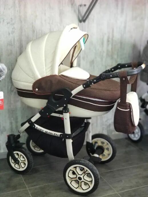 Коляска дитяча класична універсальна 2 в 1 Baby Marlen White Brown біло-коричнева
