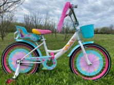 Дитячий велосипед для дівчинки Azimut Girls колеса 14дюймів із переднім кошиком/сидінням для ляльки/бірюзовий