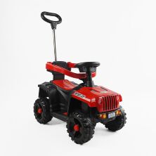 Дитяча каталка толокар машинка джип з мотором JOY М-44840 з батьківською ручкою червоний