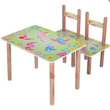 Дитячий дерев'яний столик з двома стільчиками Bambi 502-2-1 ПТАШКИ