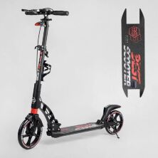 Самокат двоколісний складаний Best Scooter 60054-R з флористою амортизаторами та дисковим гальмом/чорьо-червоний