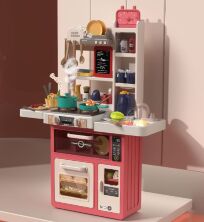 Дитяча ігрова велика інтерактивна Кухня 889-238 з аксесуарами/музика + пара та світлові ефекти/рожеві