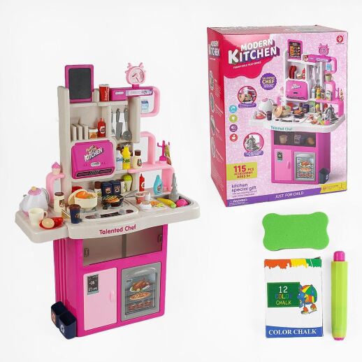 Велика дитяча ігрова кухня 102 см 922-179 інтерактивна (115 елементів, вода, пара, звук, світло)