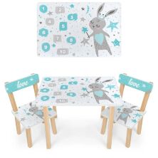 Дитячий столик з двома стільчиками Bambi 501-124 дерев'яний / забарвлення Зайчик м'ятний**