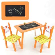 Дитячий дерев'яний столик з двома стільчиками Bambi 024 "Зайчик" Стільниця МОЛЬБЕРТ / помаранчевий