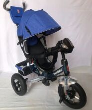 Велосипед коляска триколісний Best Trike 3390/24-129 на надувних колесах / є ФАРА з USB / синій