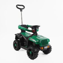 Дитяча каталка толокар машинка джип з мотором JOY М-71806 з батьківською ручкою зелений