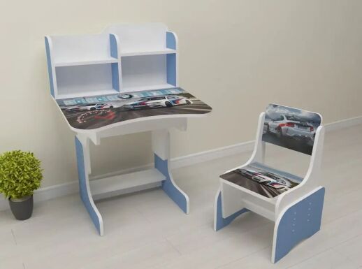 Дитяча регульована парта зі стільчиком Растишка Bambi 111 "Автомобіль БМВ" біло-блакитна для хлопчика