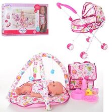 Функціональний лялька пупс для дівчинки з коляскою 86926 звук п'є-обсикається килимок для немовляти сумка**