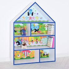 Будиночок стелаж Полку дитяча дерев'яна для іграшок і книг PLK-B-8 "Синій трактор" біло-синя**