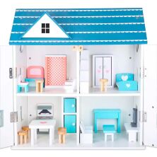 Дерев'яна іграшка Будиночок для ляльок MD 1955 Ляльковий дом двоповерховий дерев'яний з меблями