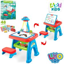 Дитячий мольберт магнітний зі стільчиком LIMO TOY AK 0005 2в1 Проектор для малювання / синій з червоним**