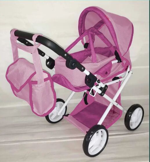 Коляска Люлька для ляльки CARRELLO UNICO 9346 ROSE Лялькова з люлькою-переноскою та рожевою сумкою