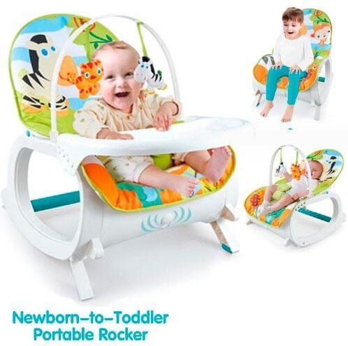 Дитячий шезлонг-гойдалка 3в1, 7188/7288 качалка, шезлонг, обідній столик Салатовий