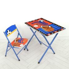 Дитячий складаний столик зі складним стільчиком для хлопчика Bambi A19-FB3 "Спорт" синій**