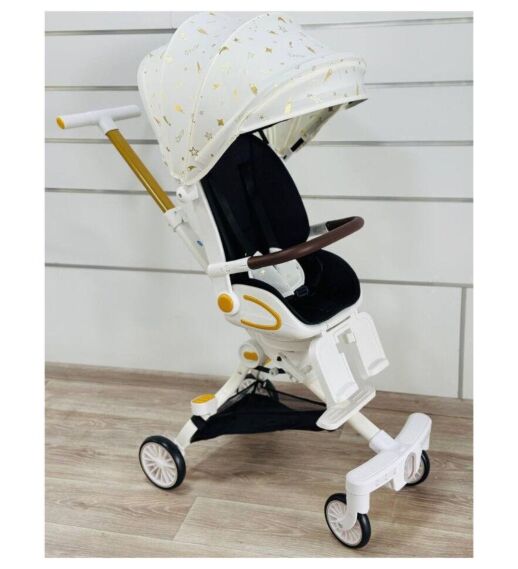 Дитяча прогулянкова коляска-трансформер 2в1 складана Maraton M2-2 з підсвічуванням та музикою біла с золотим
