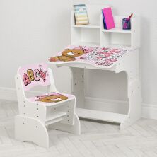 Дитяча парта регульована для дівчинки зі стільчиком растишка Bambi W 2071-111-2(UA)(EN) колір білий "Мішутка"*