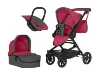 Коляска для ляльки класична залізна прогулянкова 3в1 CARRELLO MAGIA 9636 DEEP RED з люлькою / червона