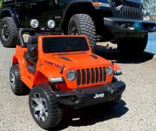 Дитячий двомісний електромобіль Джип машина 4WD M 4176EBLR-7 Jeep Wrangler / шкіряне сидіння / помаранчевий