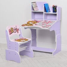 Дитяча парта регульована для дівчинки зі стільчиком растишка Bambi W2071-111-4(UA)(EN) / "Мішутка" лавандовий